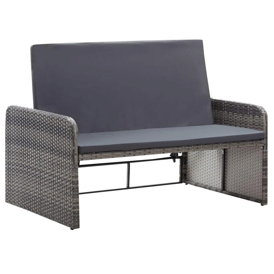 VidaXL 2-delige Loungeset Met Kussens Poly Rattan Grijs 5 VidaXL 2-delige Loungeset Met Kussens Poly Rattan Grijs - Afbeelding 3