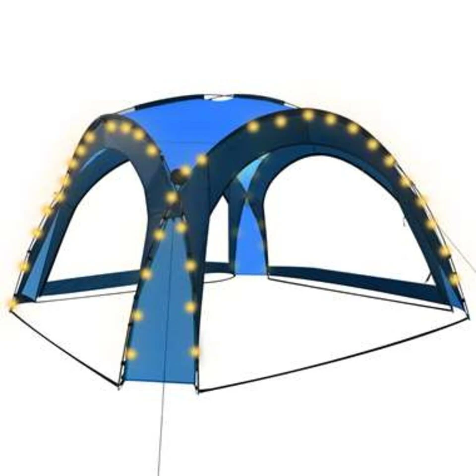 VidaXL Partytent Met LED En 4 Zijwanden 3,6x3,6x2,3 M Blauw 3 VidaXL Partytent Met LED En 4 Zijwanden 3,6x3,6x2,3 M Blauw