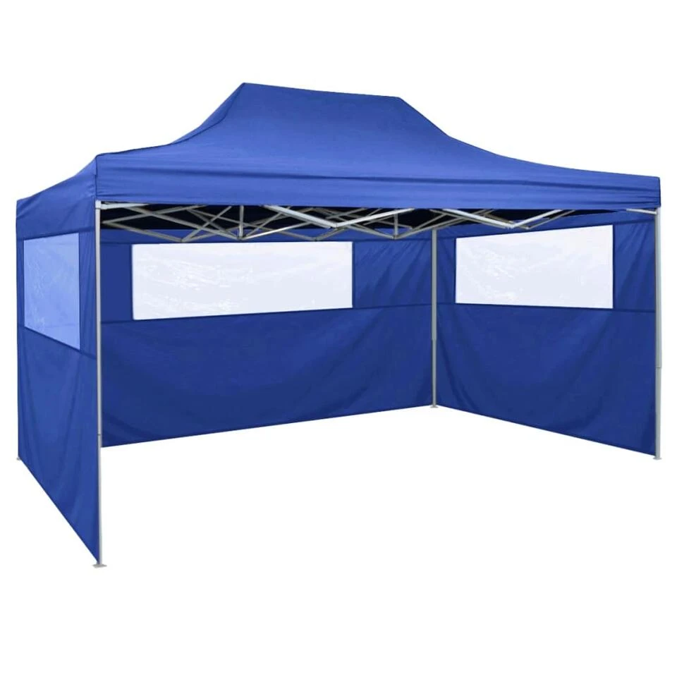 VidaXL Partytent Met 3 Zijwanden Inklapbaar 3x4 M Staal Blauw 3 VidaXL Partytent Met 3 Zijwanden Inklapbaar 3x4 M Staal Blauw