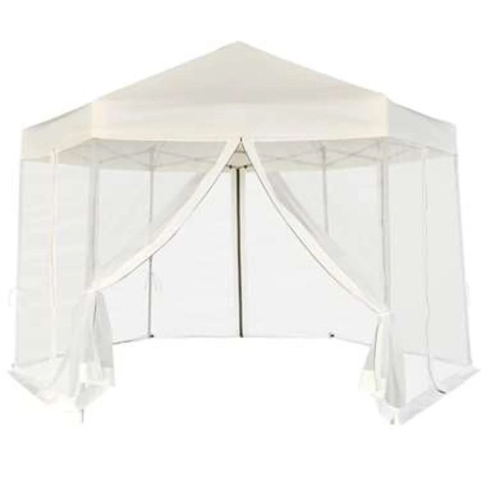 VidaXL Partytent Pop-up Zeshoekig Met 6 Zijwanden 3,6x3,1 M Crèmewit 3 VidaXL Partytent Pop-up Zeshoekig Met 6 Zijwanden 3,6x3,1 M Crèmewit
