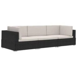 VidaXL 3-delige Loungeset Met Kussens Poly Rattan Zwart -Tuinwinkel 1000002845 0101