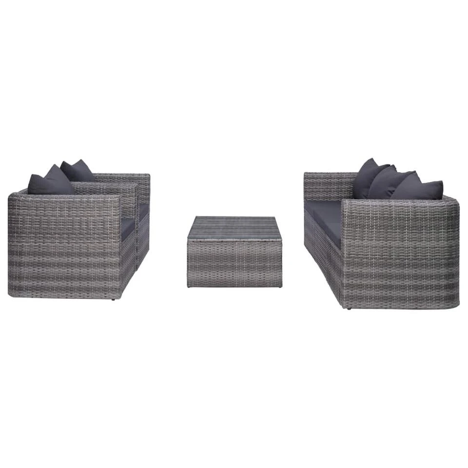 VidaXL 6-delige Loungeset Met Kussens Poly Rattan Grijs 4 VidaXL 6-delige Loungeset Met Kussens Poly Rattan Grijs - Afbeelding 2