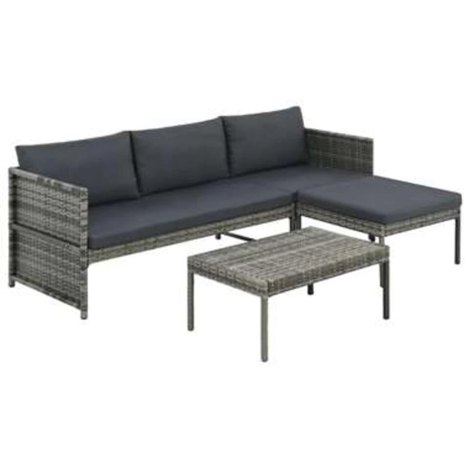VidaXL 3-delige Loungeset Met Kussens Poly Rattan Grijs 180x58x58 Cm 3 VidaXL 3-delige Loungeset Met Kussens Poly Rattan Grijs 180x58x58 Cm