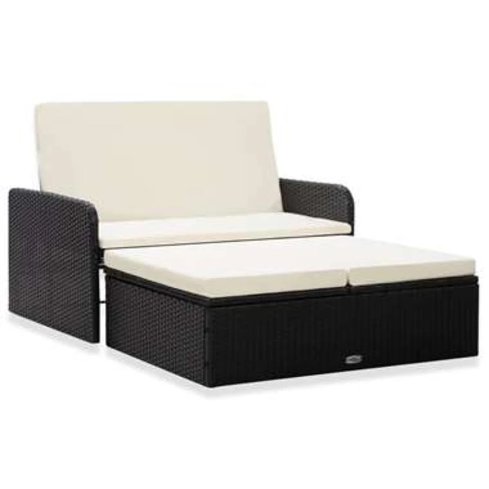 VidaXL 2-delige Loungeset Met Kussens Poly Rattan Zwart 3 VidaXL 2-delige Loungeset Met Kussens Poly Rattan Zwart
