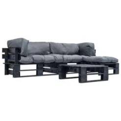 VidaXL 4-delige Loungeset Pallet Met Grijze Kussens Hout