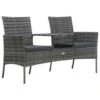 VidaXL Tuinbank 2-zits Met Tafeltje Poly Rattan Antraciet