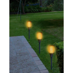 Merkloos Prikspot - Solar Tuinverlichting - Vlameffect - Zwart - 78 Cm -Tuinwinkel 1000005918 0102