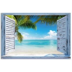 Tuinposter Tropisch Strand 80x120 Cm Blauw