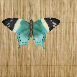 Merkloos Tuindecoratie Muurvlinder - Zwart En Turquoise Blauw - Metaal - 44 Cm -Tuinwinkel 1000011024 0102