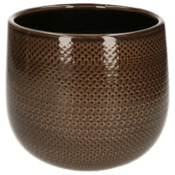 Bloempot Bruin Ribbels Keramiek Voor Kamerplant H16 X D18 Cm