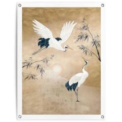 Tuinposter Kraanvogels In Goud 80x60 Cm Geel