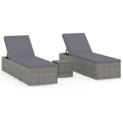 VidaXL 3-delige Ligbeddenset Met Theetafel Poly Rattan Grijs