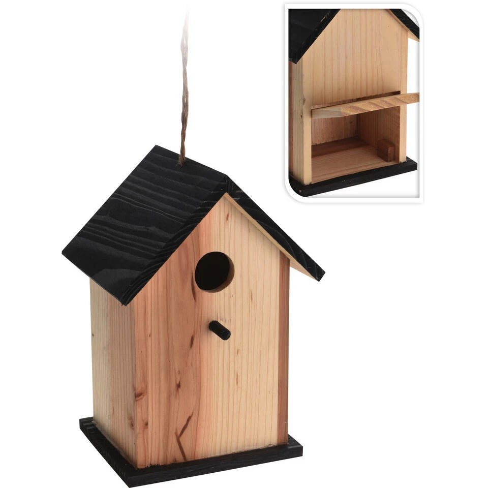 Merkloos Vogelhuisje - Zwart En Naturel - Hout - Ophangbaar - 22 Cm 4 Merkloos Vogelhuisje - Zwart En Naturel - Hout - Ophangbaar - 22 Cm - Afbeelding 2
