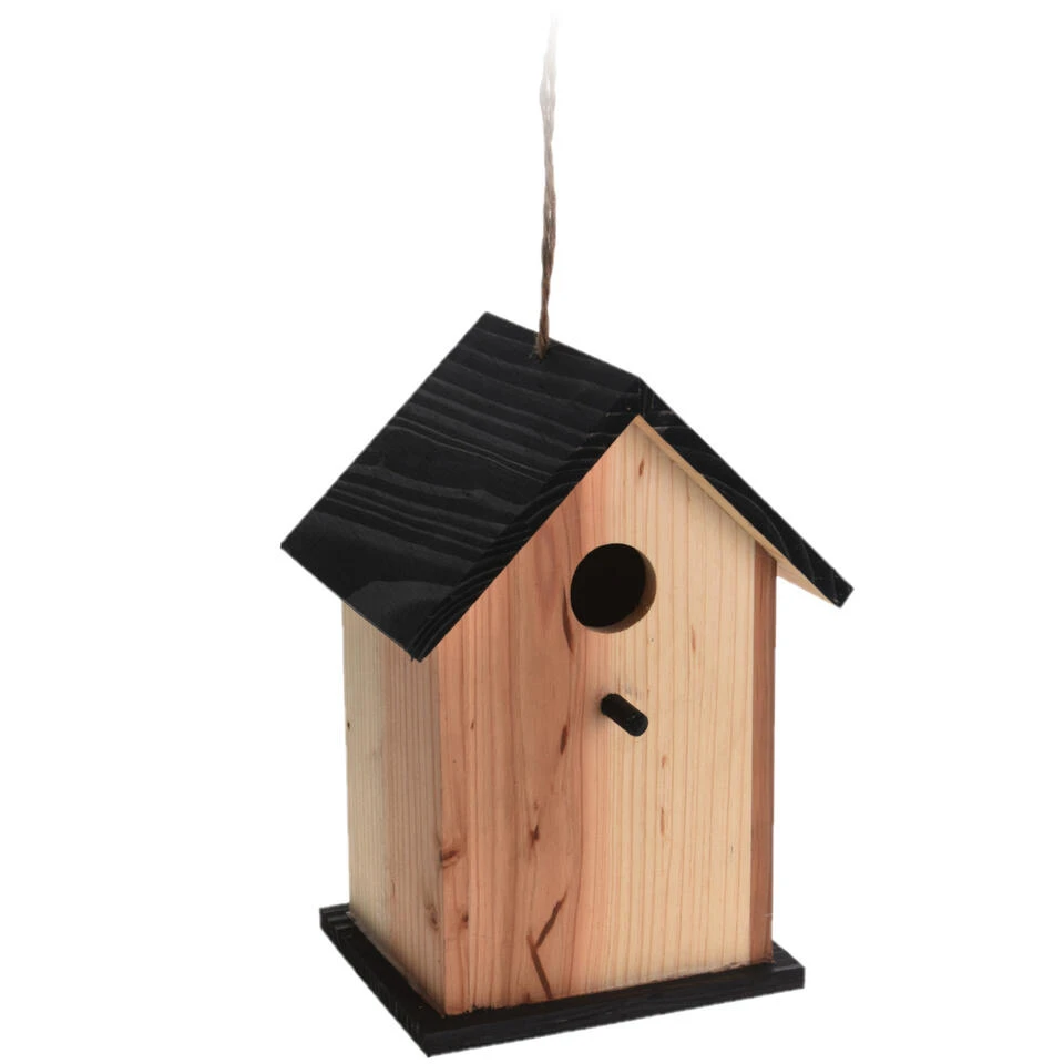 Merkloos Vogelhuisje - Zwart En Naturel - Hout - Ophangbaar - 22 Cm 3 Merkloos Vogelhuisje - Zwart En Naturel - Hout - Ophangbaar - 22 Cm