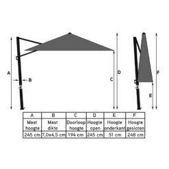 Platinum Voyager Vierkante Zweefparasol T2 2,7x2,7 M. - Antraciet -Tuinwinkel 1000073296 0102