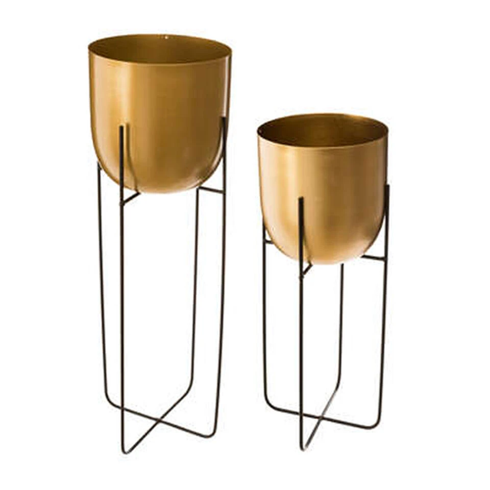 Atmosphera Plantenpotten - 2x - Standaard - Zwart/goud - H42 & H60 Cm 3 Atmosphera Plantenpotten - 2x - Standaard - Zwart/goud - H42 & H60 Cm