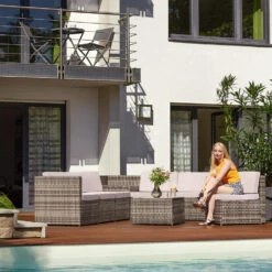 Tectake - Wicker Loungeset Verona Grijs 9 Tectake - Wicker Loungeset Verona Grijs -Tuinwinkel 1000077879 0103