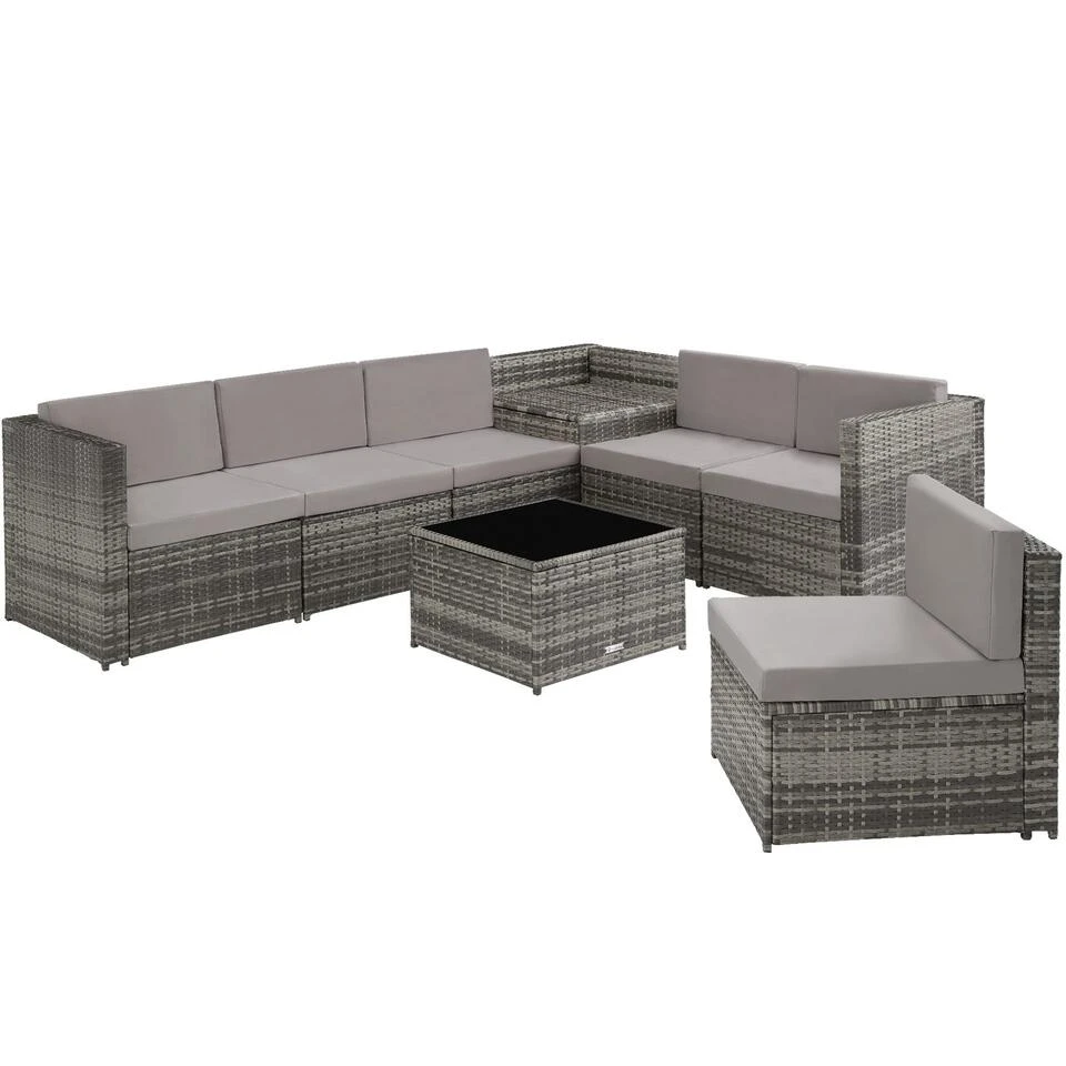 Tectake - Wicker Loungeset Verona Grijs 3 Tectake - Wicker Loungeset Verona Grijs