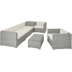 Tectake- Loungeset Pisa Met Opbergbox Kussens - Wicker - Lichtgrijs -Tuinwinkel 1000077880 0102