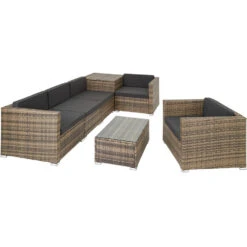 Tectake - Loungeset Pisa Met Opbergbox Kussens - Wicker - Naturel -Tuinwinkel 1000077886 0102