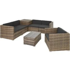 Tectake - Loungeset Pisa Met Opbergbox Kussens - Wicker - Naturel
