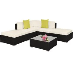 Tectake - Loungeset Parijs - Wicker - Zwart