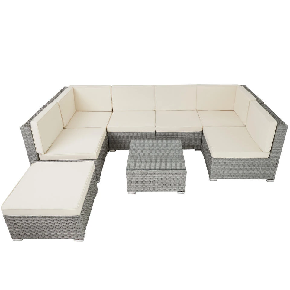 Tectake - Loungeset Venetië - Wicker - Lichtgrijs 5 Tectake - Loungeset Venetië - Wicker - Lichtgrijs - Afbeelding 3