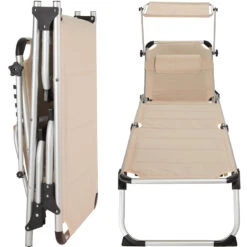 Tectake -ligbed Lorella - Aluminium- Incl. Verwisselbaar Hoofdkussen-beige -Tuinwinkel 1000082525 0102