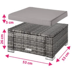 Tectake - Wicker Zitkruk -grijs- 53 X 53 X 26 Cm -Tuinwinkel 1000083108 0103