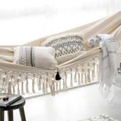 QUVIO Hangmat Katoen 280x150 Cm - Wit -Tuinwinkel 1000083227 0102