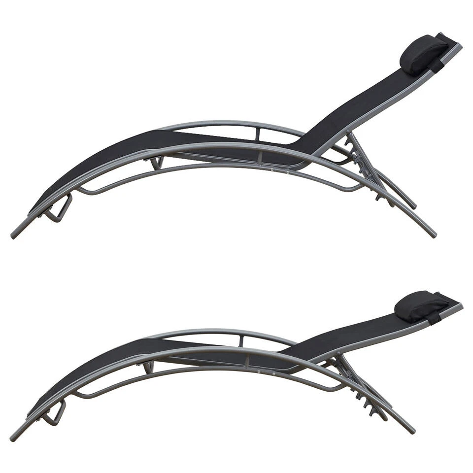 Happy Garden Zonnebedden GALAPAGOS - Zwart - Aluminium 4 Happy Garden Zonnebedden GALAPAGOS - Zwart - Aluminium - Afbeelding 2