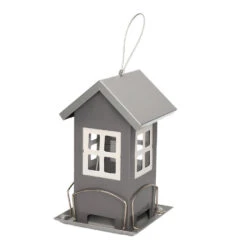 Merkloos Vogelvoederhuisje - Metaal - Antraciet - 19 Cm - Voederplek