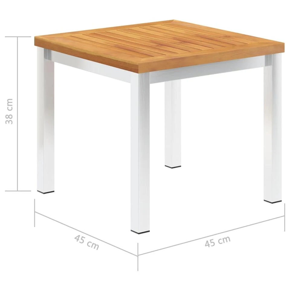 VidaXL Tuinbijzettafel 45x45x38 Cm Massief Acaciahout Roestvrij Staal 6 VidaXL Tuinbijzettafel 45x45x38 Cm Massief Acaciahout Roestvrij Staal - Afbeelding 4