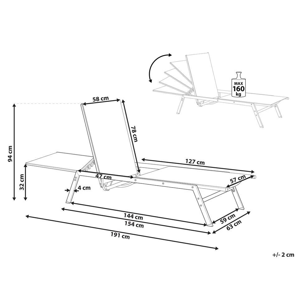Beliani Tuinligstoel VERNAZZA - Grijs Staal, Textiel 5 Beliani Tuinligstoel VERNAZZA - Grijs Staal, Textiel - Afbeelding 3