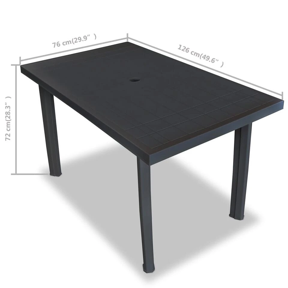 VidaXL Tuintafel 126x76x72 Cm Kunststof Antraciet 6 VidaXL Tuintafel 126x76x72 Cm Kunststof Antraciet - Afbeelding 4