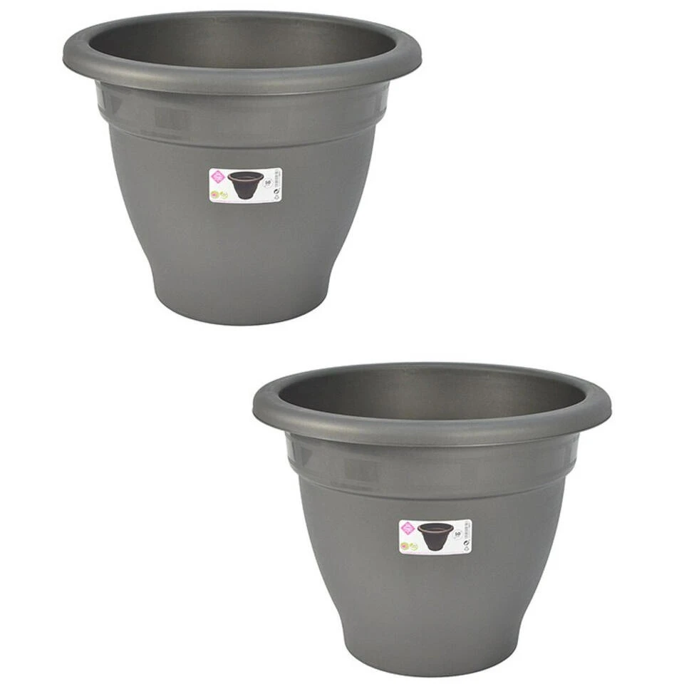 Hega Hogar Bloempot - Grijs - Kunststof - Rond - 50 Cm 5 Hega Hogar Bloempot - Grijs - Kunststof - Rond - 50 Cm - Afbeelding 3