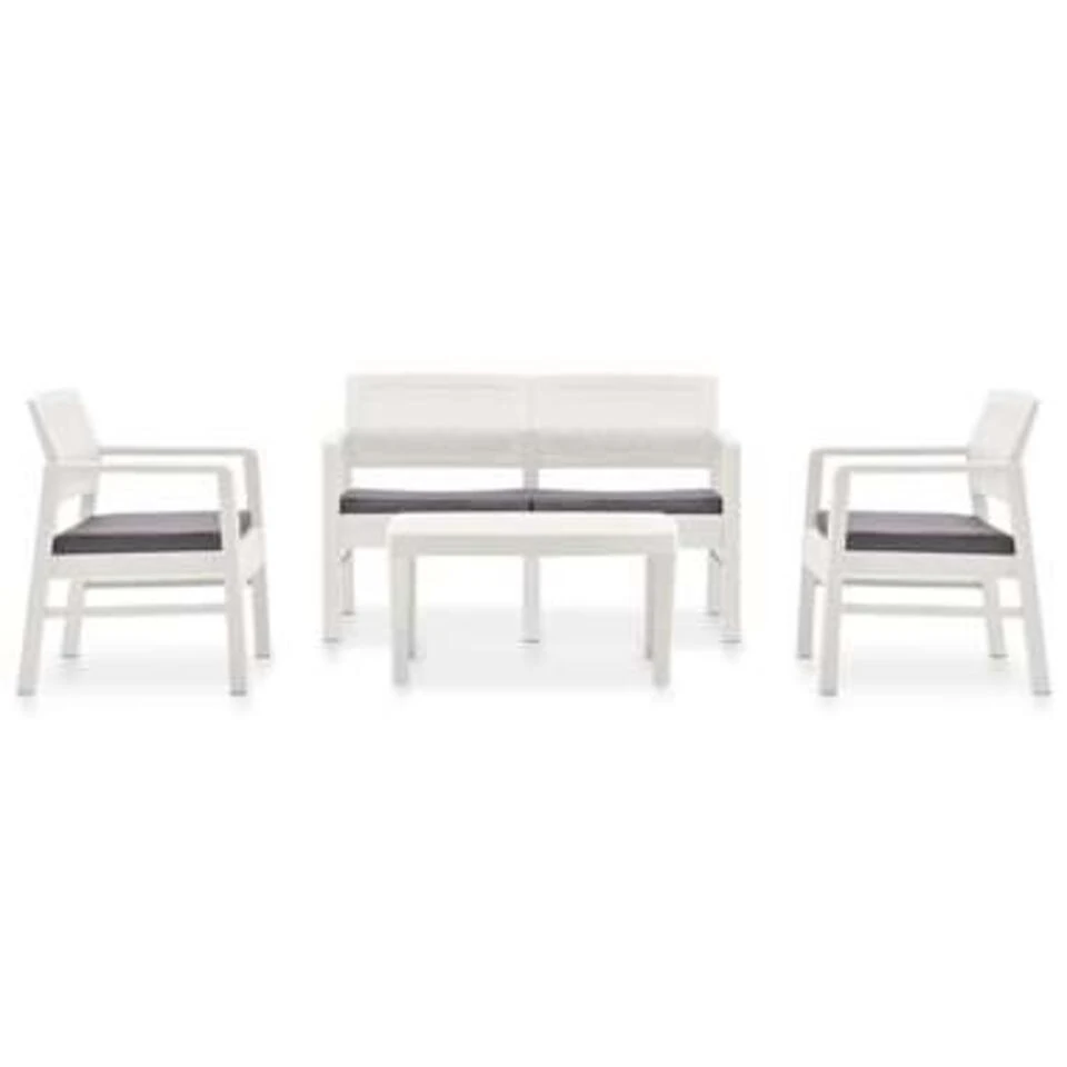 VidaXL 4-delige Loungeset Met Kussens Kunststof Wit 4 VidaXL 4-delige Loungeset Met Kussens Kunststof Wit - Afbeelding 2