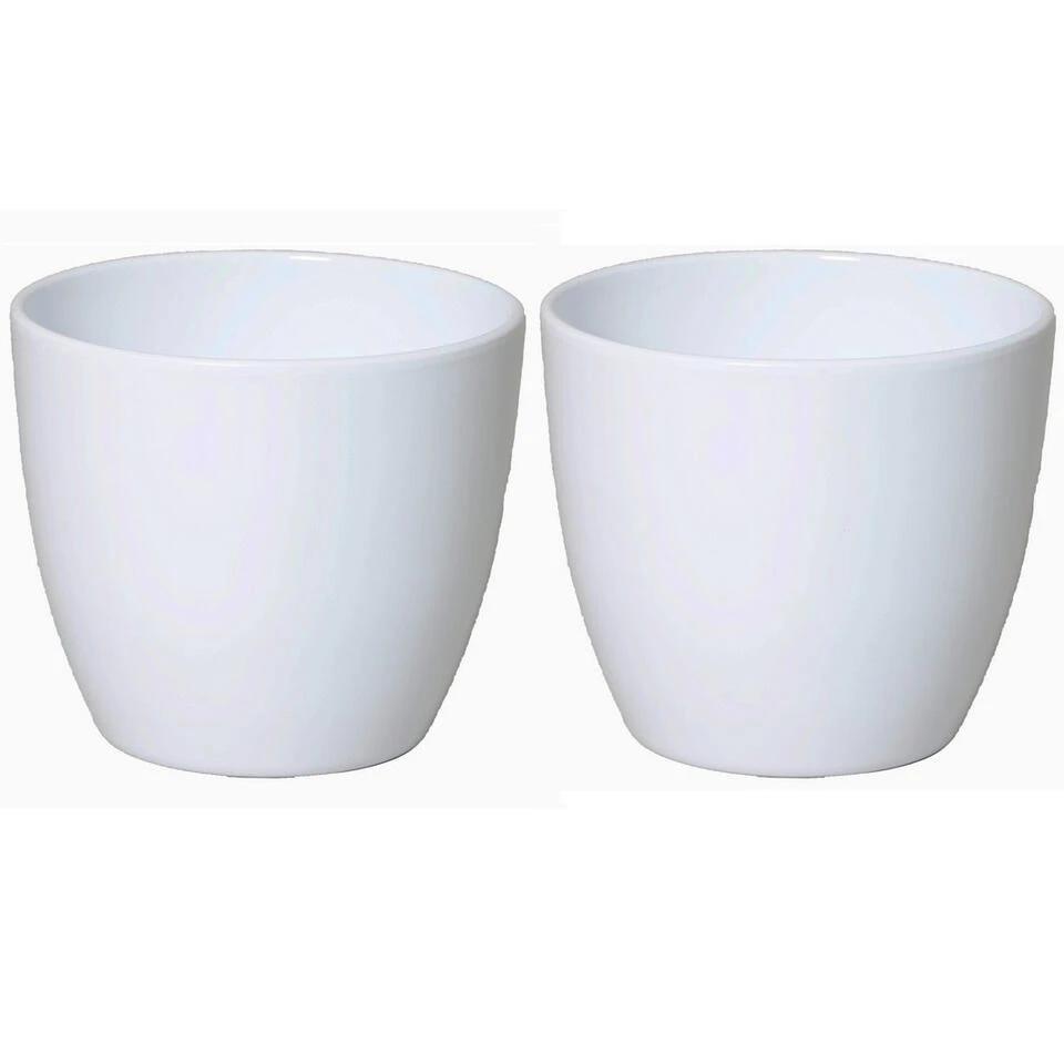 Floran Plantenpot - Wit - Glanzend - Keramiek - 25 X 22 Cm 4 Floran Plantenpot - Wit - Glanzend - Keramiek - 25 X 22 Cm - Afbeelding 2