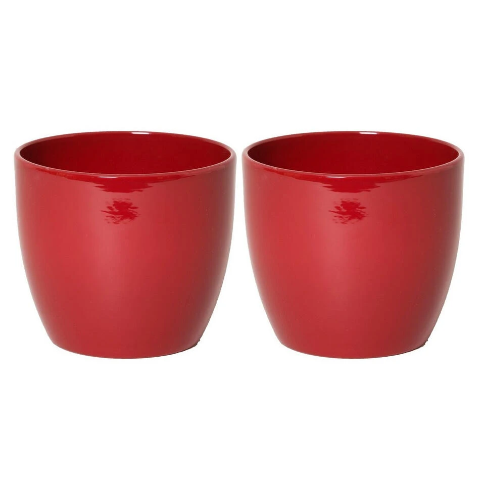 Floran Plantenpot - Rood - Glanzend - Keramiek - 28 X 25 Cm 4 Floran Plantenpot - Rood - Glanzend - Keramiek - 28 X 25 Cm - Afbeelding 2