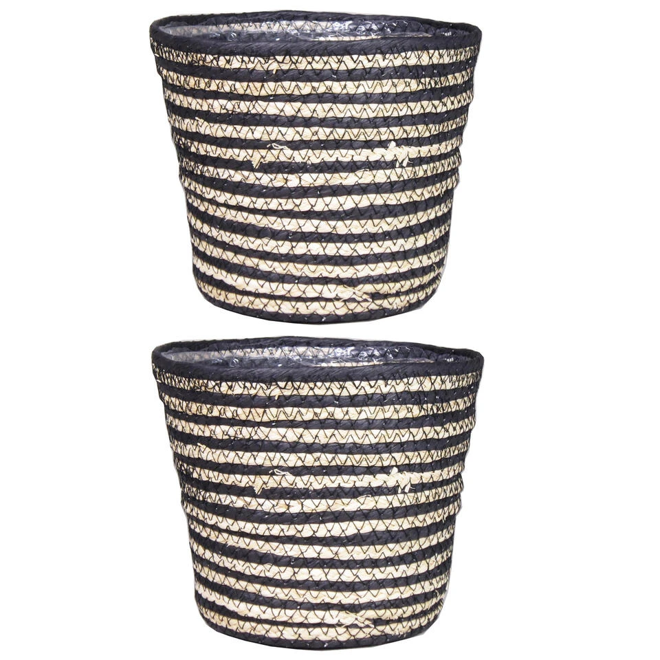 Bela Arte Plantenpot - Rotan - Naturel En Zwart - 19 X 16 Cm 4 Bela Arte Plantenpot - Rotan - Naturel En Zwart - 19 X 16 Cm - Afbeelding 2