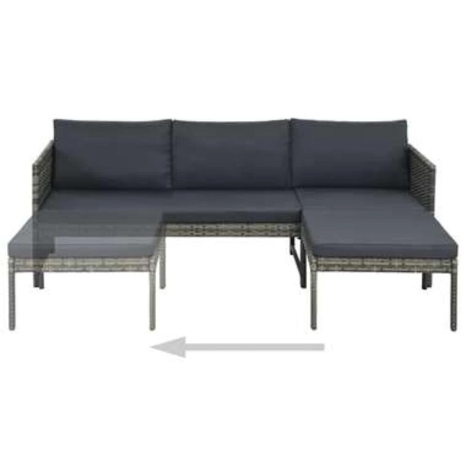 VidaXL 3-delige Loungeset Met Kussens Poly Rattan Grijs 180x58x58 Cm 4 VidaXL 3-delige Loungeset Met Kussens Poly Rattan Grijs 180x58x58 Cm - Afbeelding 2
