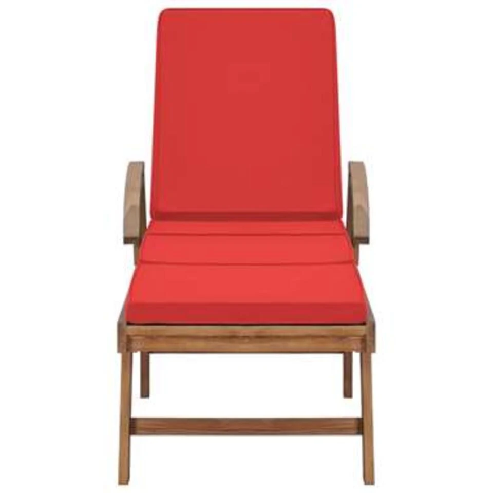 VidaXL Ligbed Met Kussen Massief Teakhout Rood 4 VidaXL Ligbed Met Kussen Massief Teakhout Rood - Afbeelding 2