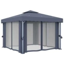 VidaXL Prieel Met Gordijn 3x3 M Aluminium Antraciet -Tuinwinkel a54567d2802341bfb61235152a79c6f2