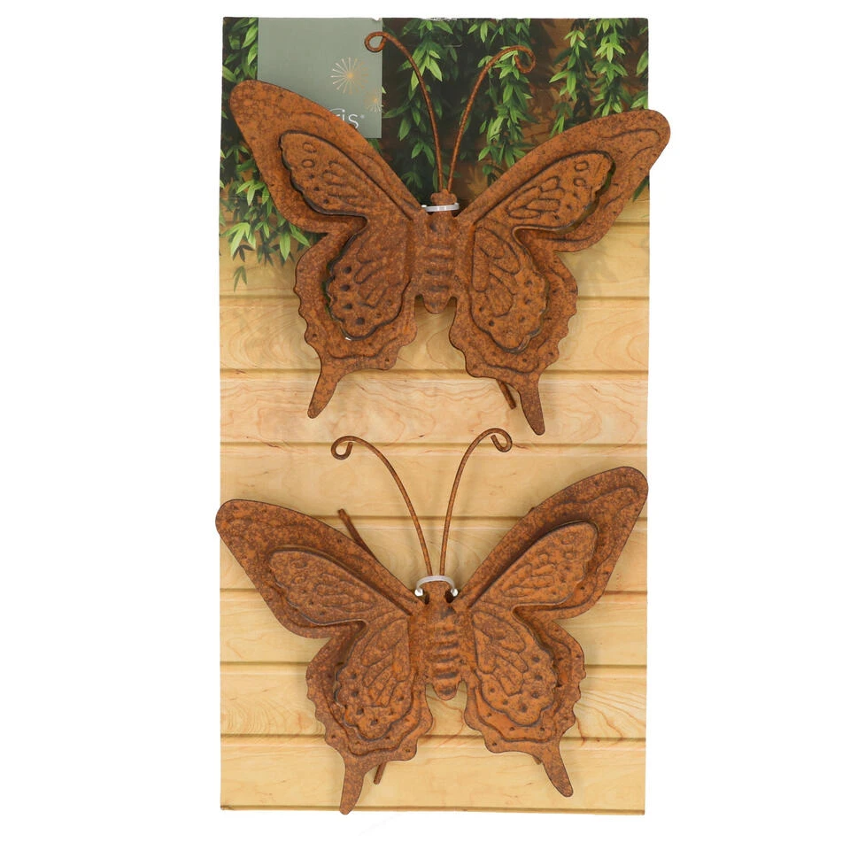 Decoris Muurvlinders - 2x - Tuindecoratie Vlinder - Metaal - Bruin - 23 Cm 4 Decoris Muurvlinders - 2x - Tuindecoratie Vlinder - Metaal - Bruin - 23 Cm - Afbeelding 2