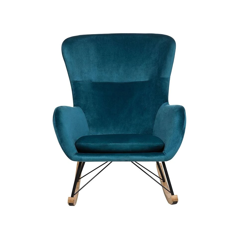 Beliani Schommelstoel ELLAN - Blauw Fluweel 6 Beliani Schommelstoel ELLAN - Blauw Fluweel - Afbeelding 4