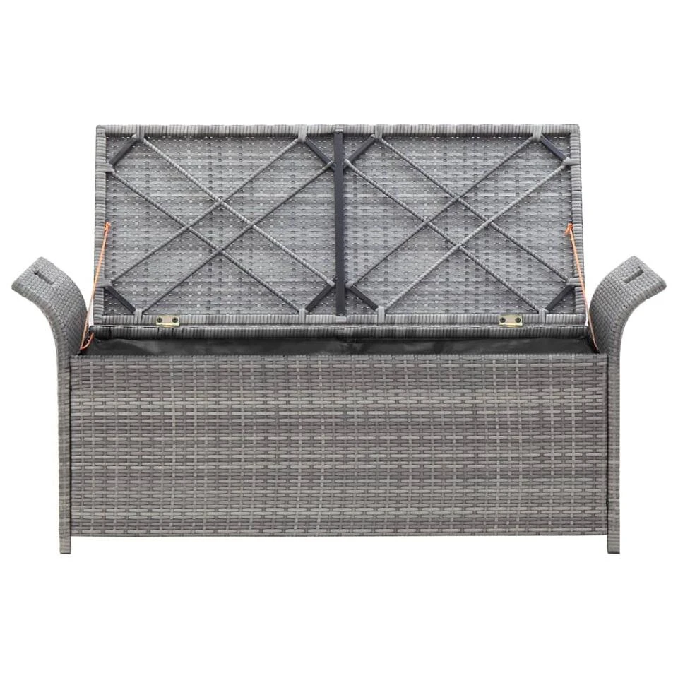 VidaXL Opbergbankje Met Kussen 138 Cm Poly Rattan Grijs 5 VidaXL Opbergbankje Met Kussen 138 Cm Poly Rattan Grijs - Afbeelding 3