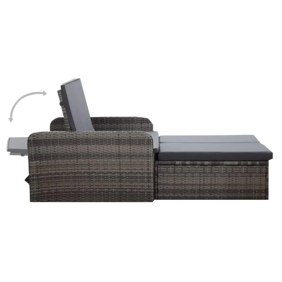 VidaXL 2-delige Loungeset Met Kussens Poly Rattan Grijs 4 VidaXL 2-delige Loungeset Met Kussens Poly Rattan Grijs - Afbeelding 2