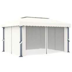 VidaXL Prieel Met Gordijn 4x3 M Aluminium Crèmewit -Tuinwinkel e29c23e35e514289b507cc59988a11c4