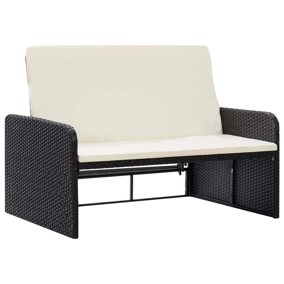 VidaXL 2-delige Loungeset Met Kussens Poly Rattan Zwart 4 VidaXL 2-delige Loungeset Met Kussens Poly Rattan Zwart - Afbeelding 2