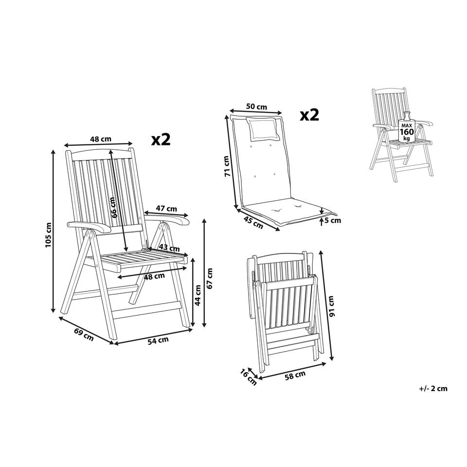 Beliani Inklapbare Tuinmeubels TOSCANA - Donkere Houtkleur Acaciahout 4 Beliani Inklapbare Tuinmeubels TOSCANA - Donkere Houtkleur Acaciahout - Afbeelding 2